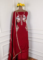 Organza Brown Unstitched Suit