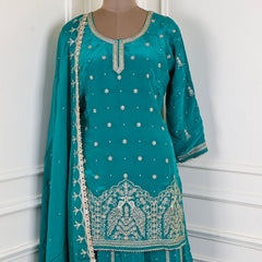 Crepe Teal Blue Lehenga Suit
