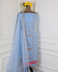 Organza Powder Blue Unstitched Suit
