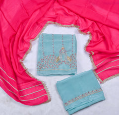 Shimmer Organza Sky Blue Unstitched Suit