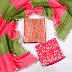 Banarasi Silk Pink Unstitched Suit
