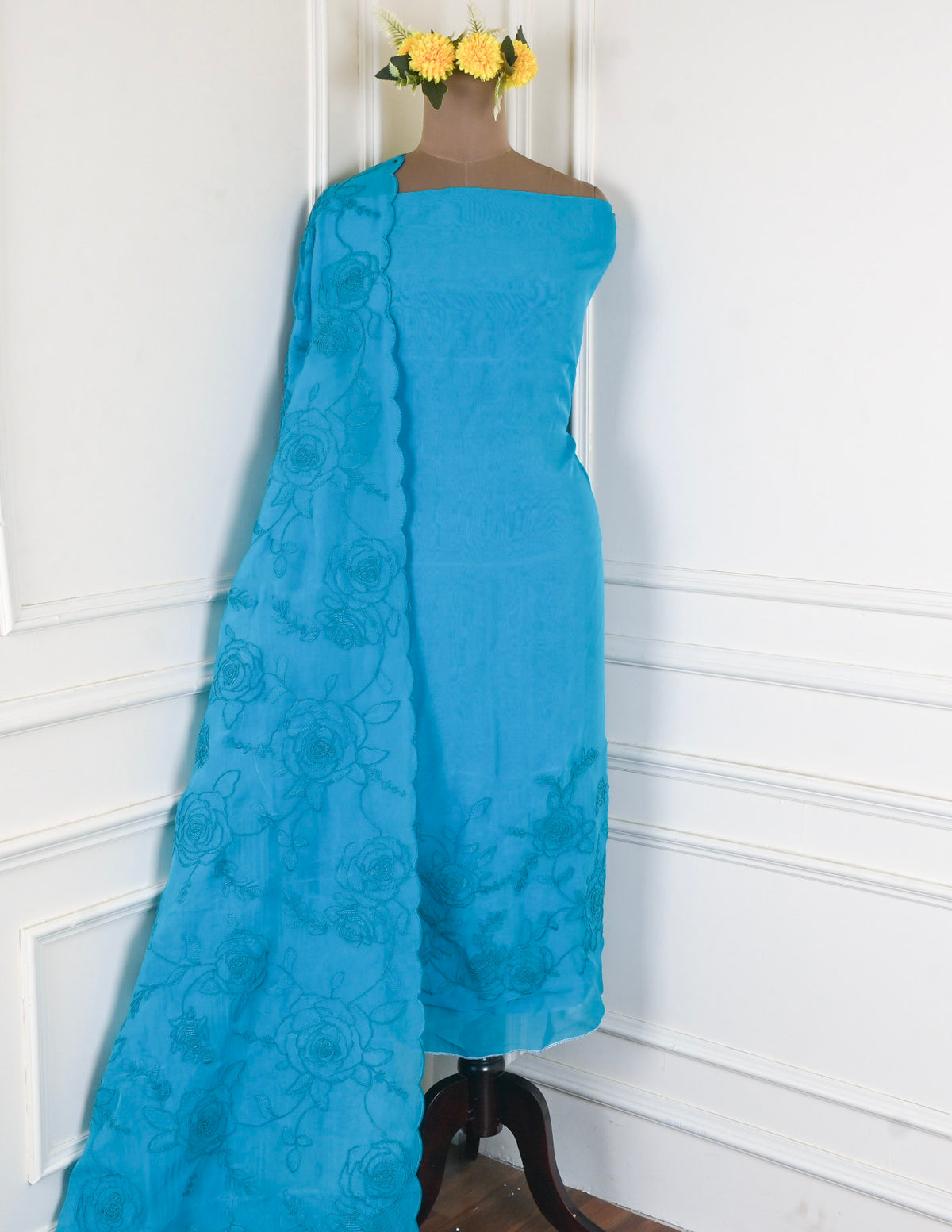 Organza Sky Blue Unstitched Suit