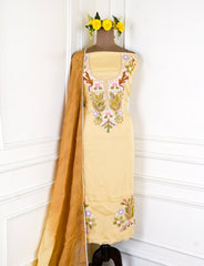 Mul Cotton Yellow Unstitched Suit
