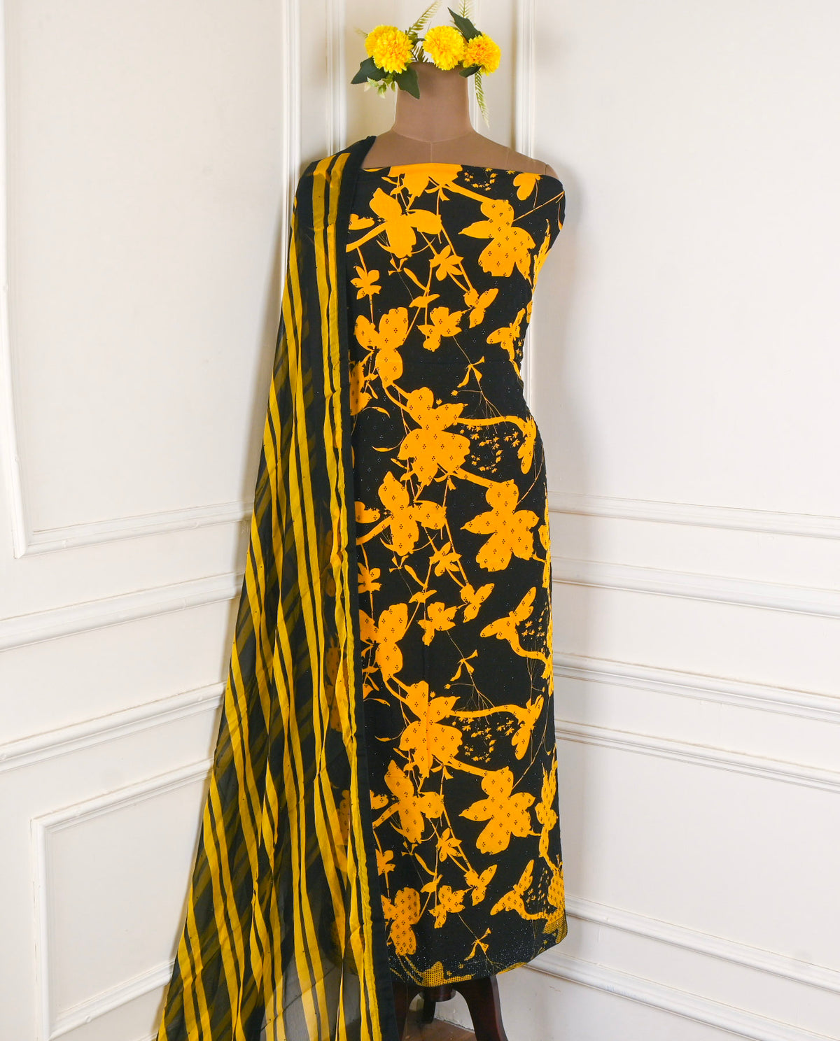 Crepe Yellow Unstitched Suit
