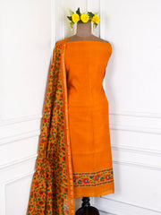 Maheshwari Cotton Mustard Yellow Unstitched Suit