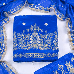 Crepe Royal Blue Unstitched Lehenga Suit