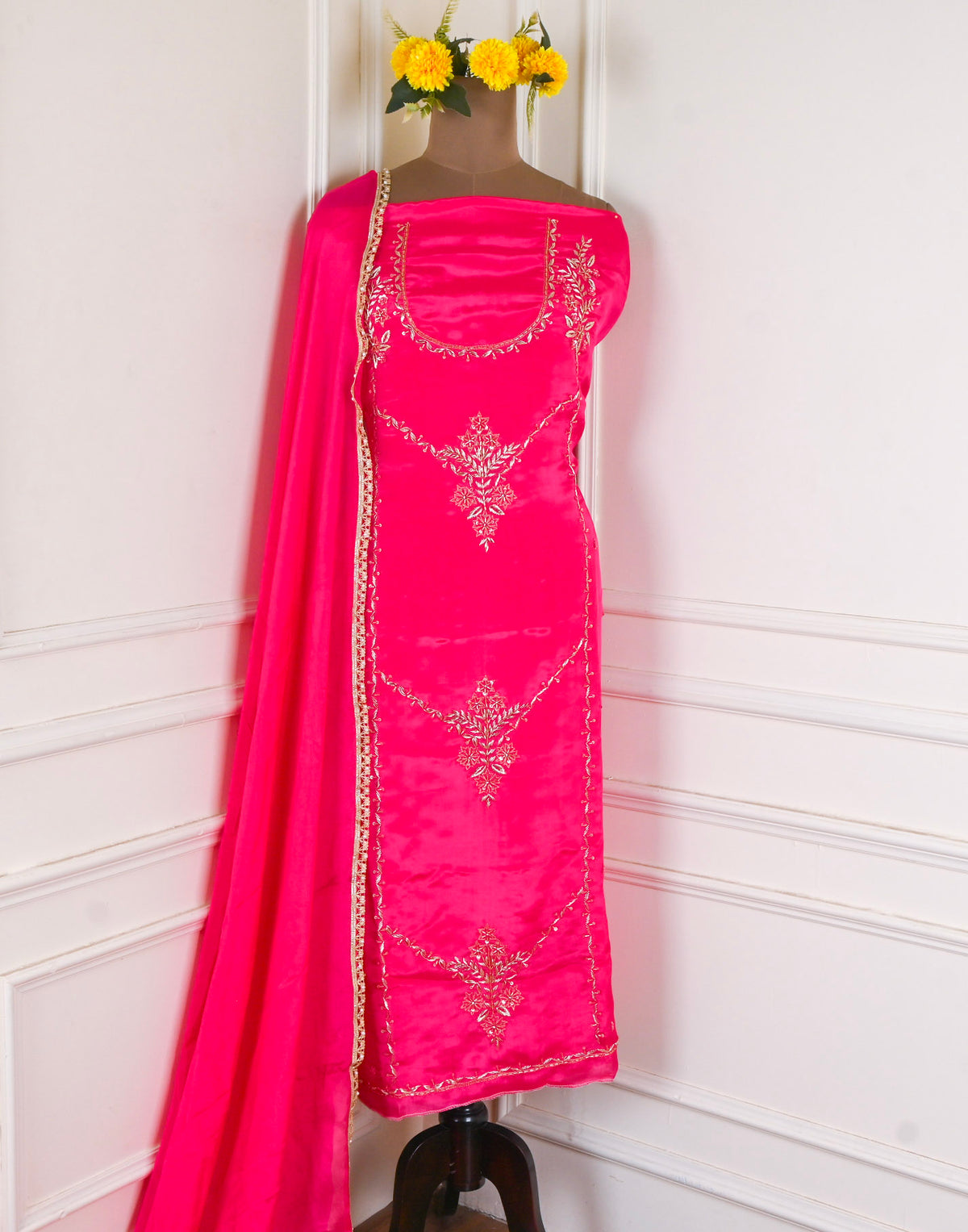 Crepe Pink Unstitched Suit