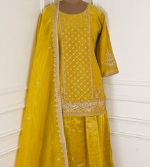 Shimmer Yellow Stitched Lehenga Suit