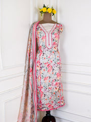Organza pink floral Unstitched Suit