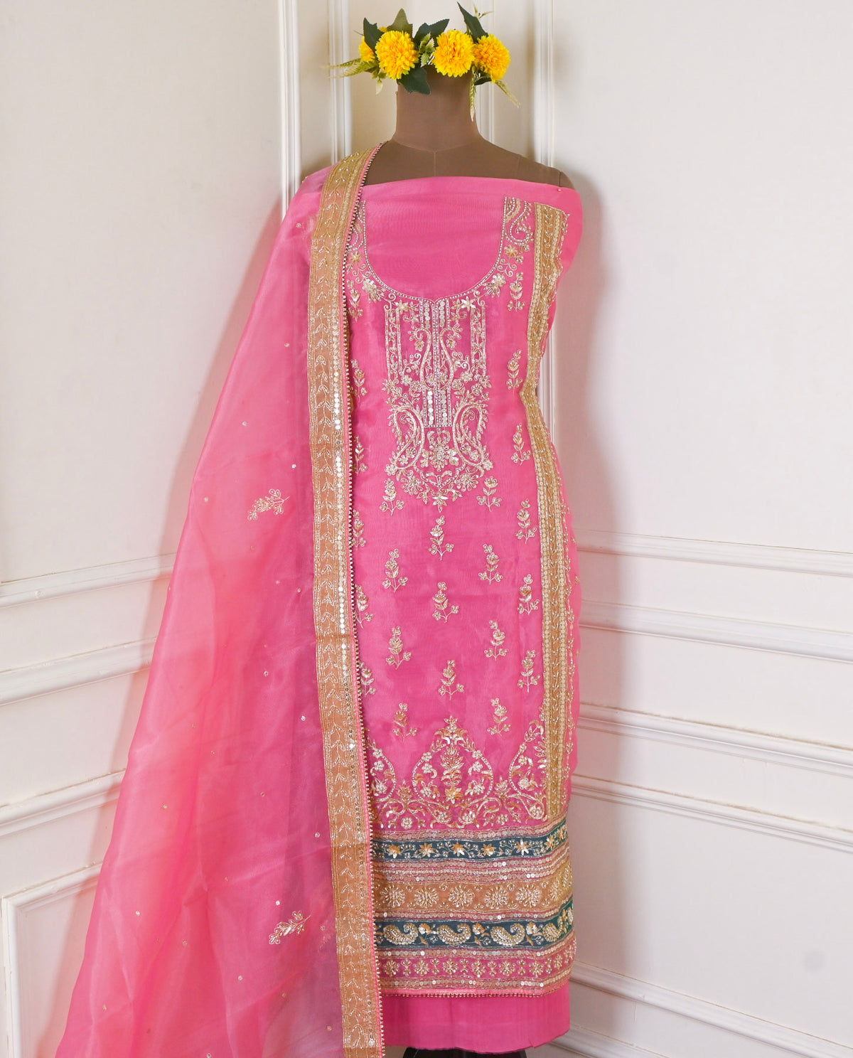 Glass Shimmer Pink Unstitched Suit