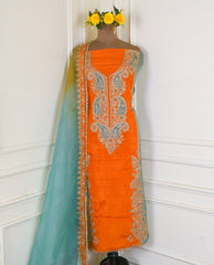 Khadi Orange Unstitched Suit