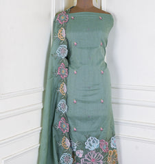 Mul Cotton Pista Green Unstitched Suit