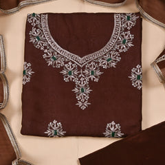 Organza Brown Unstitched Suit