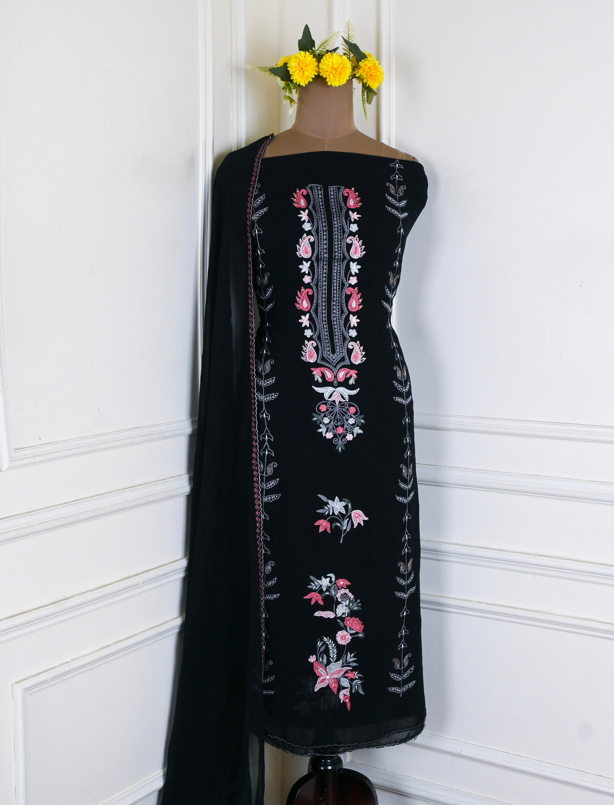 Georgette Black Unstitched Suit
