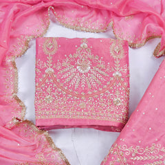Shimmer Pink Unstitched Lehenga Suit
