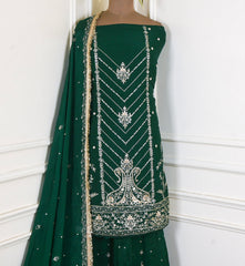 Khadi Green Unstitched Lehenga Suit