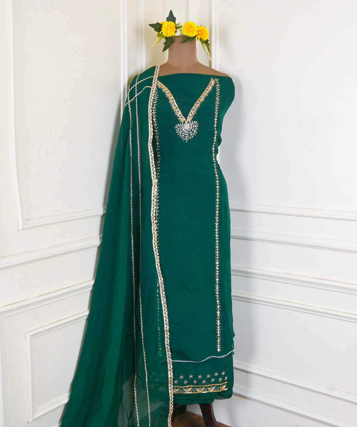 Organza Green Unstitched Suit