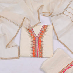 Organza White Unstitched Suit