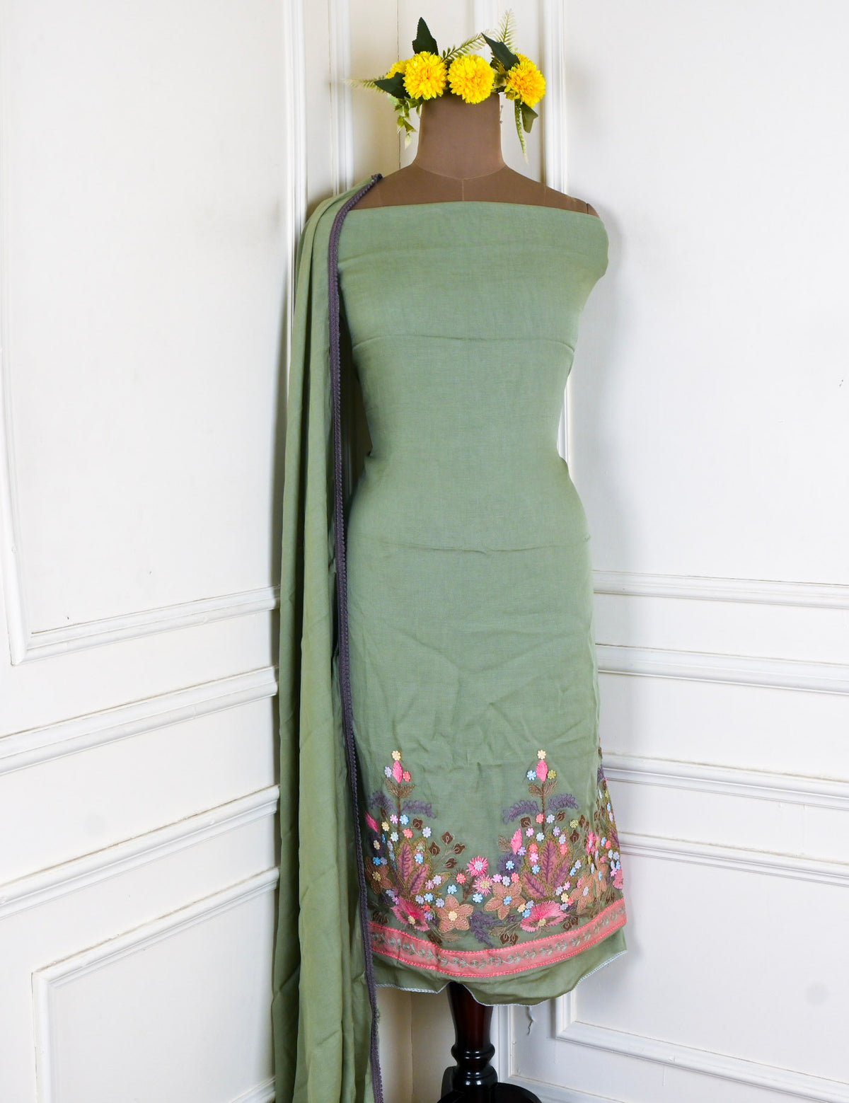 Mul Cotton Sea Green Unstitched Suit