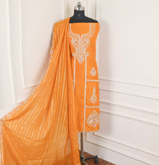 Khadi Yellow Mustard Unstitched Suit