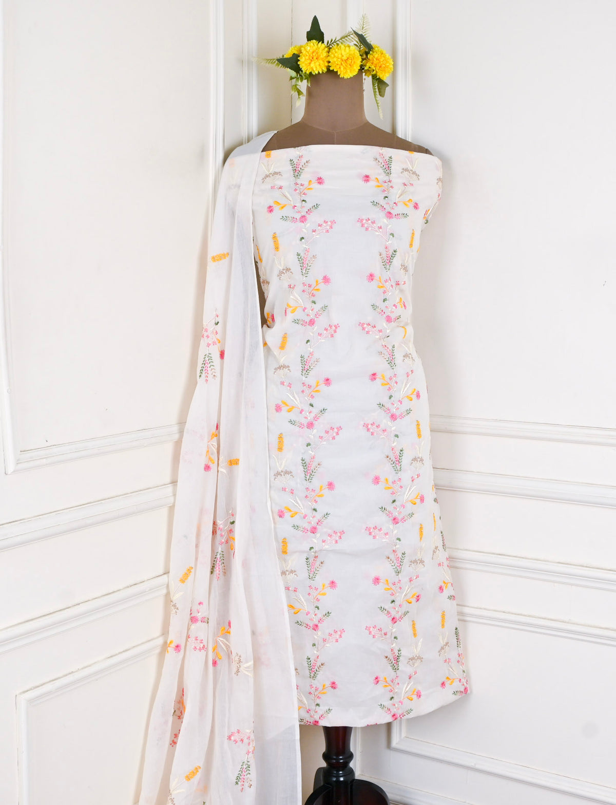 Cotton Yellow Unstitched Suit