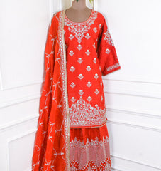 Khadi Orange Stitched Lehenga Suit