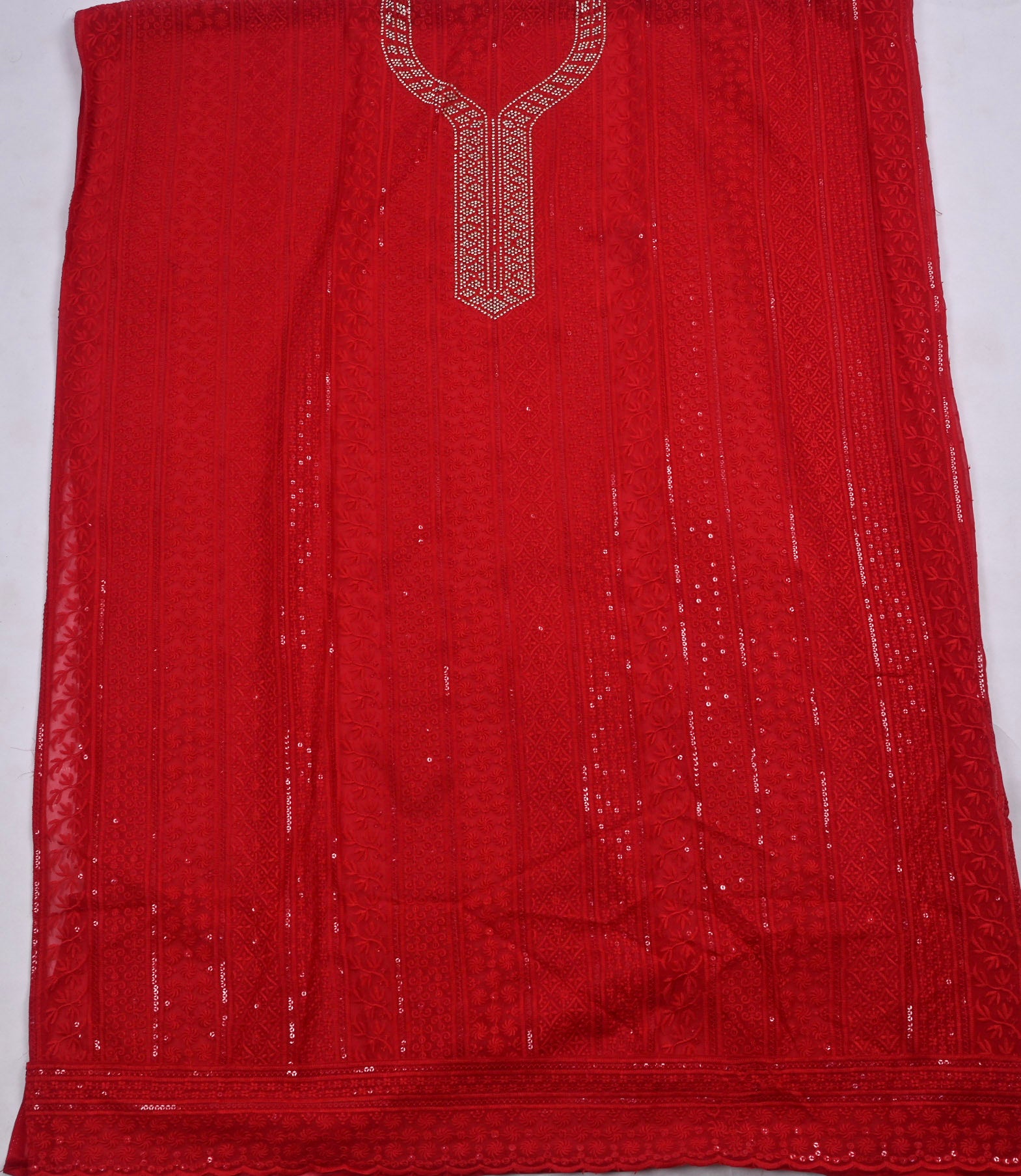 Georgette Red Unstitched Suit