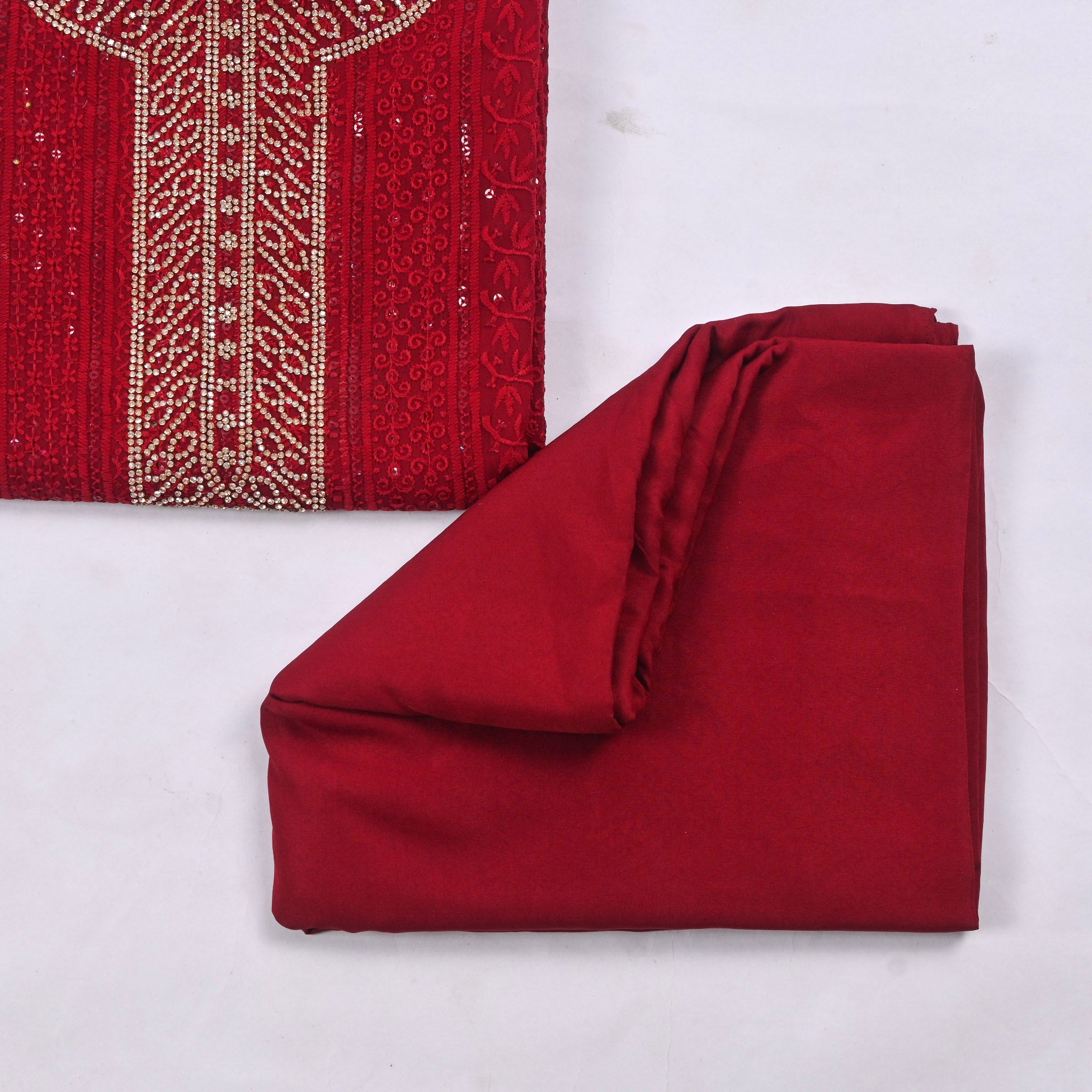 Georgette Maroon Unstitched Suit