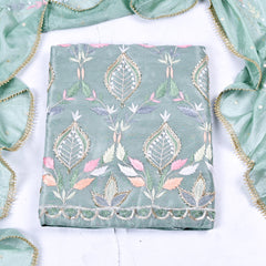 Shimmer Pista Green Unstitched Suit