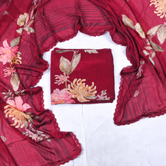 Crepe Maroon Unstitched Suit