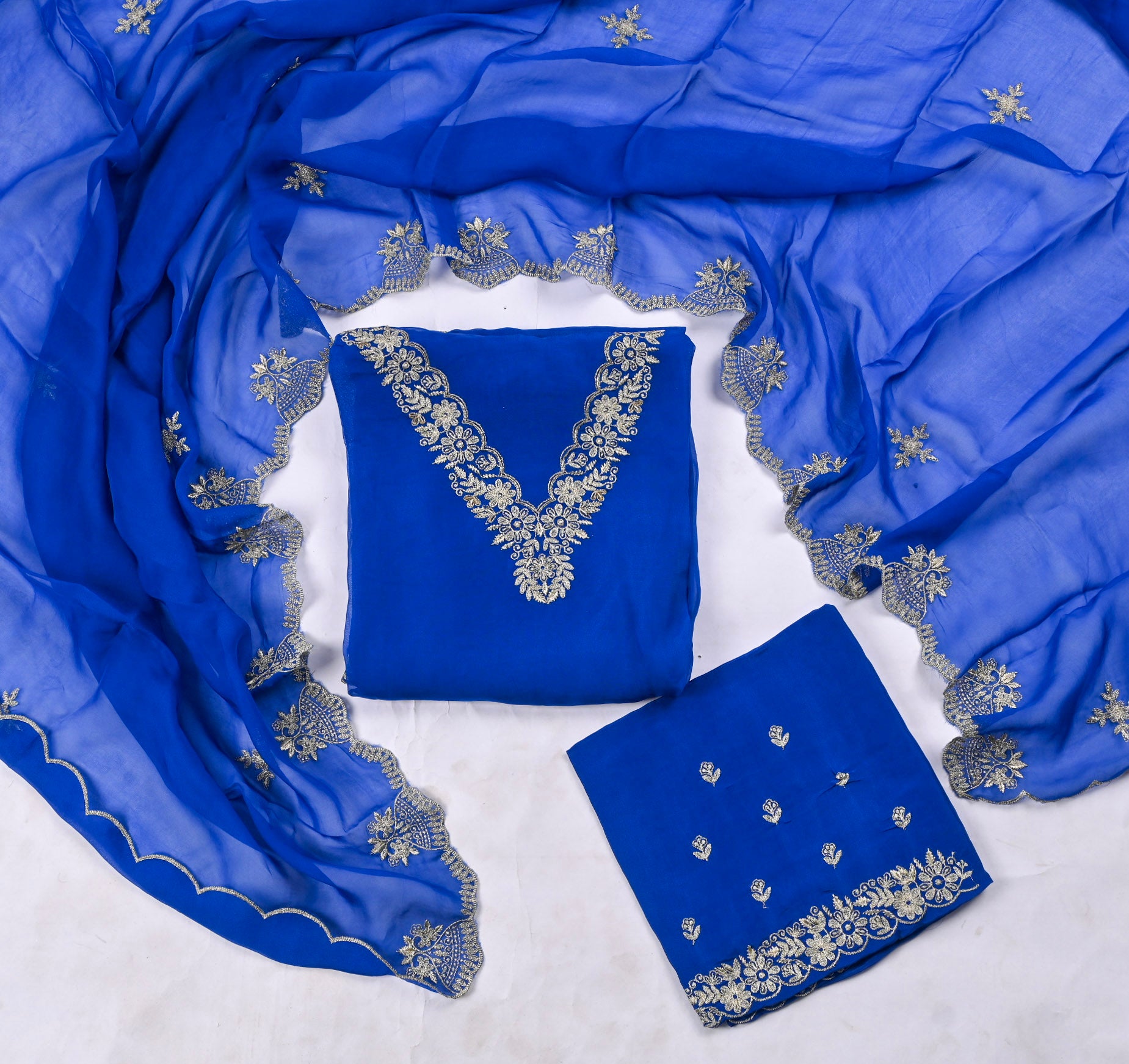 Organza Blue Unstitched Suit