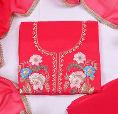 Organza Red Unstitched Suit