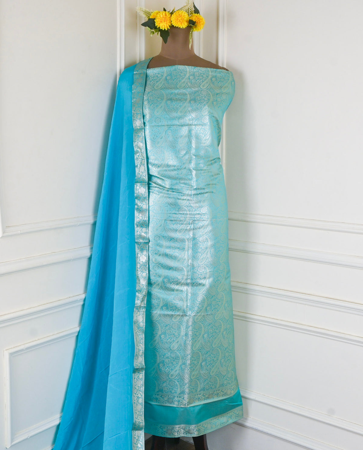 Banarasi Sky Blue Unstitched Suit