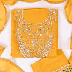 Organza Yellow Unstitched Suit