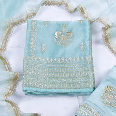 Glass Ice Blue Unstitched Lehenga Suit