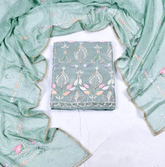Shimmer Pista Green Unstitched Suit