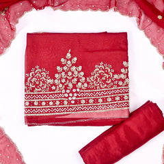 Organza Maroon Unstitched Suit