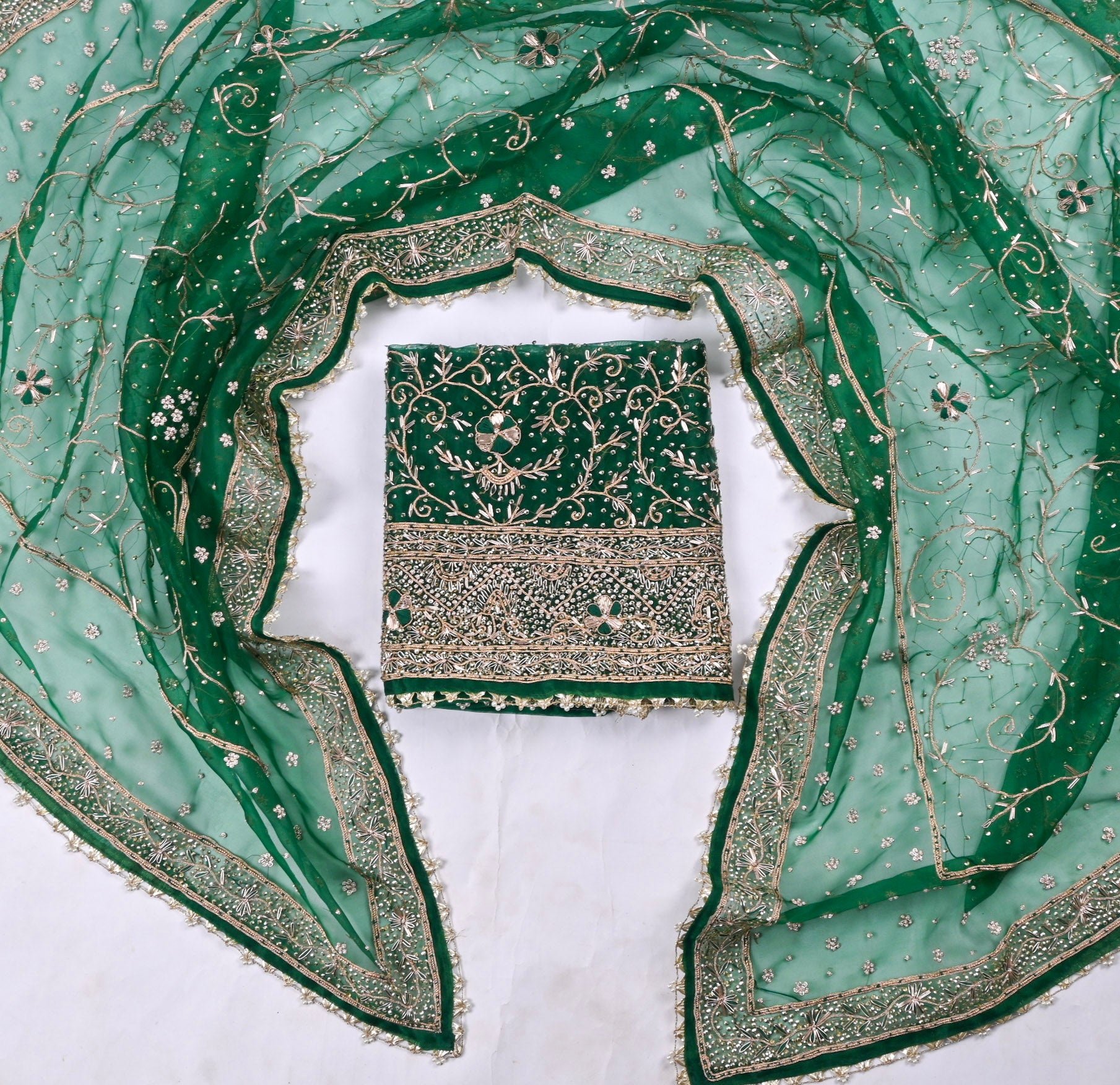 Glass Shimmer Green Unstitched Suit