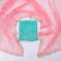 Glass Organza Ferozi Unstitched Suit