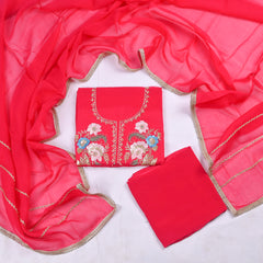 Organza Red Unstitched Suit