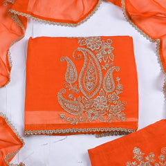 Organza Orange Unstitched Suit