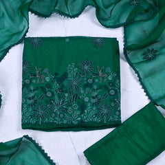 Organza Green Unstitched Suit