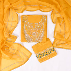 Organza Yellow Unstitched Suit
