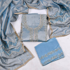 Glass Shimmer Powder Blue Unstitched Suit