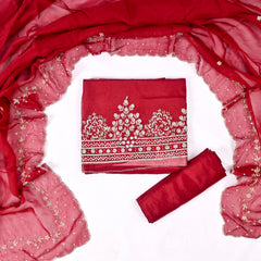 Organza Maroon Unstitched Suit