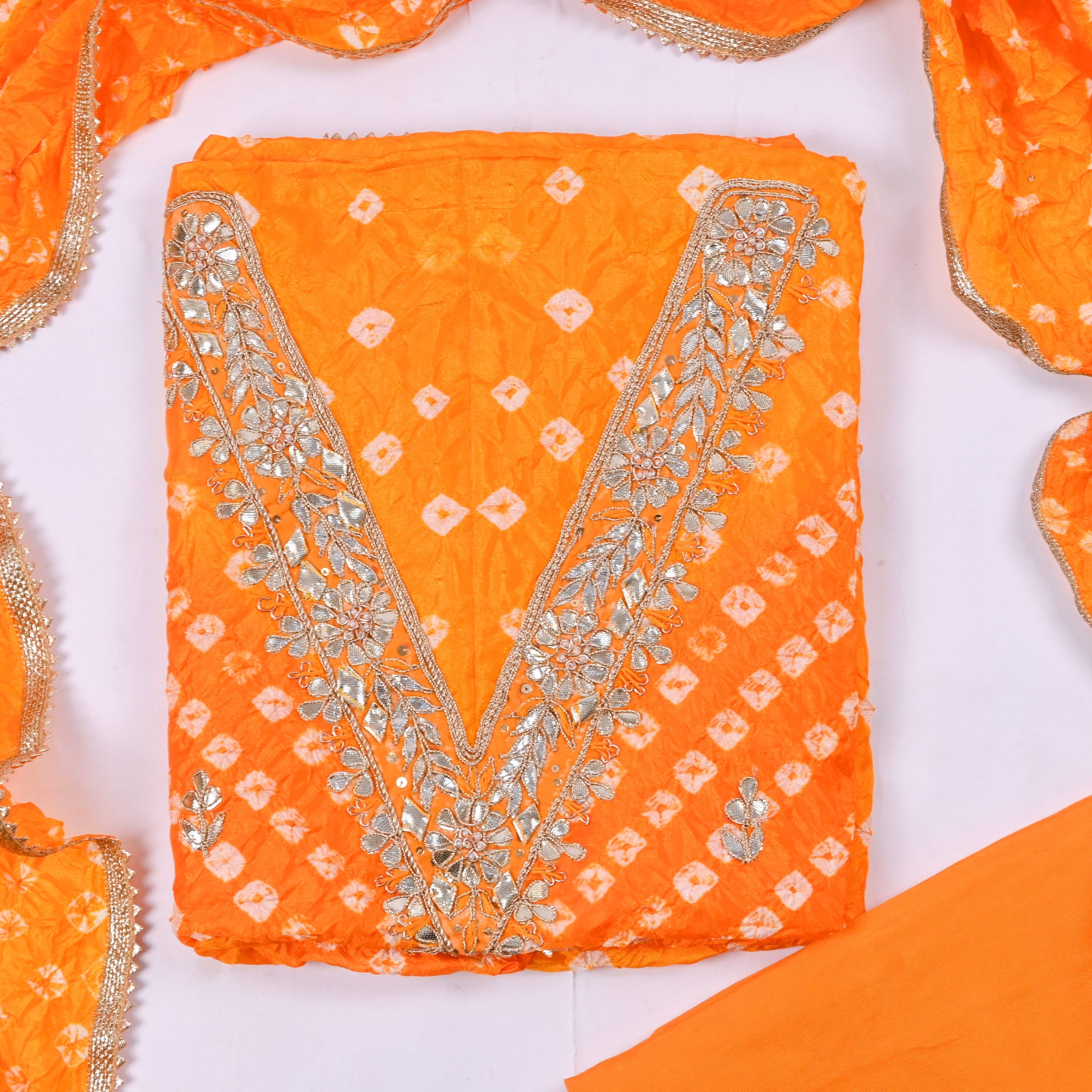 Muslin Orange Unstitched Suit
