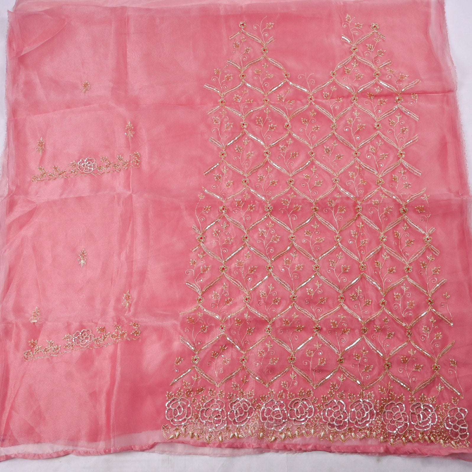 Glass Organza Pink Unstitched Suit