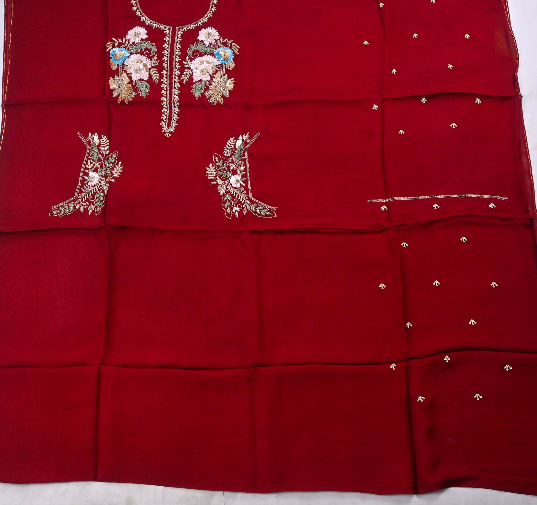Organza Brown Unstitched Suit