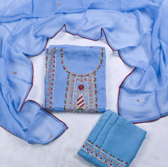 Organza Blue Unstitched Suit