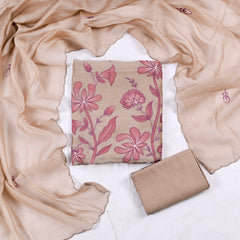 Mul Cotton Beige Unstitched Suit